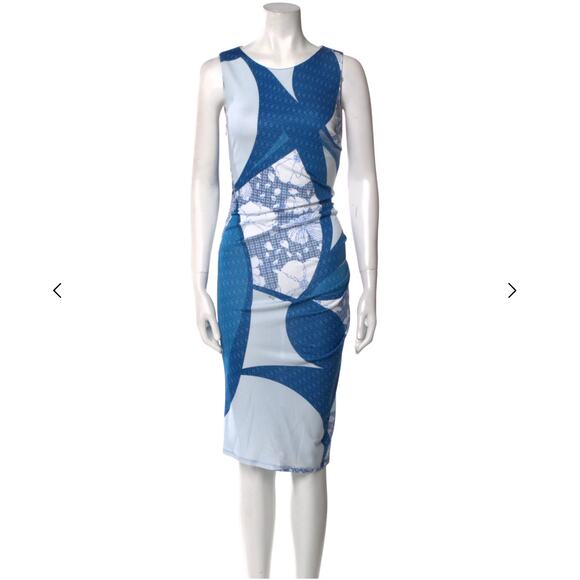 Emilio Pucci Blue & White Floral Geometric Print Sleeveless Midi Dress Size 8 - Picture 10 of 11